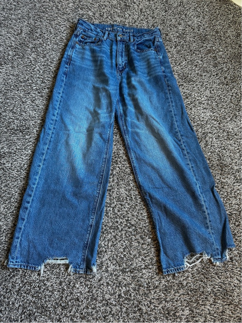 American Eagle Outfitters Dreamy Drape Wide Leg High-Rise Jeans - Dark Blue